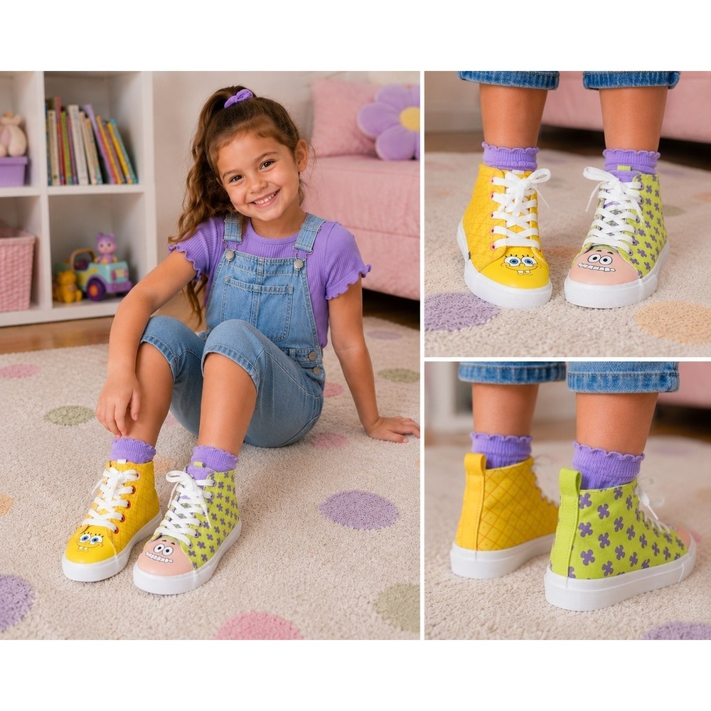 Size 3-SpongeBob & Patrick Ground Up Shoes Hi Top Sneakers Youth